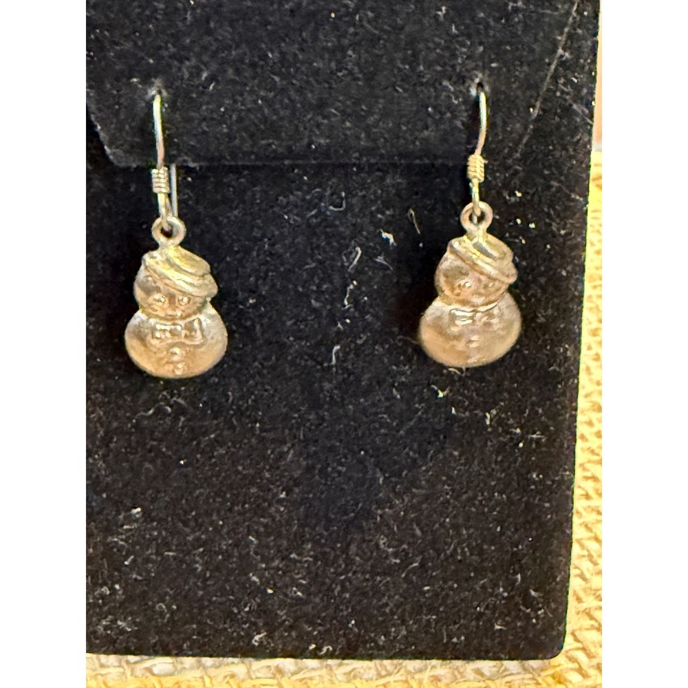 Sterling Silver Snowman Drop Earrings 925 Vintage Holiday Dangle Christmas
